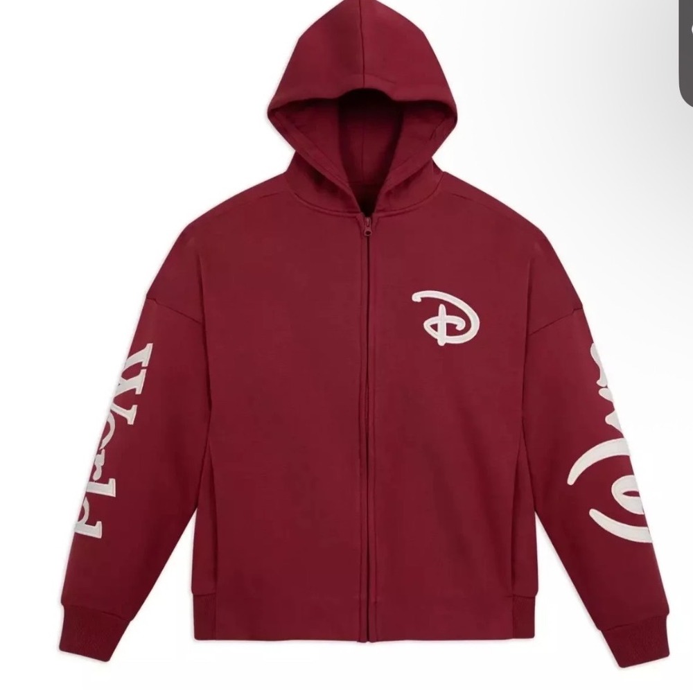 Disney Parks Walt Disney World Zip Up Hoodie Burgundy Red XS Oversized Fleece